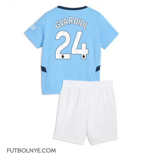 Camiseta Manchester City Josko Gvardiol #24 Primera Equipación para niños 2024-25 manga corta (+ pantalones cortos)